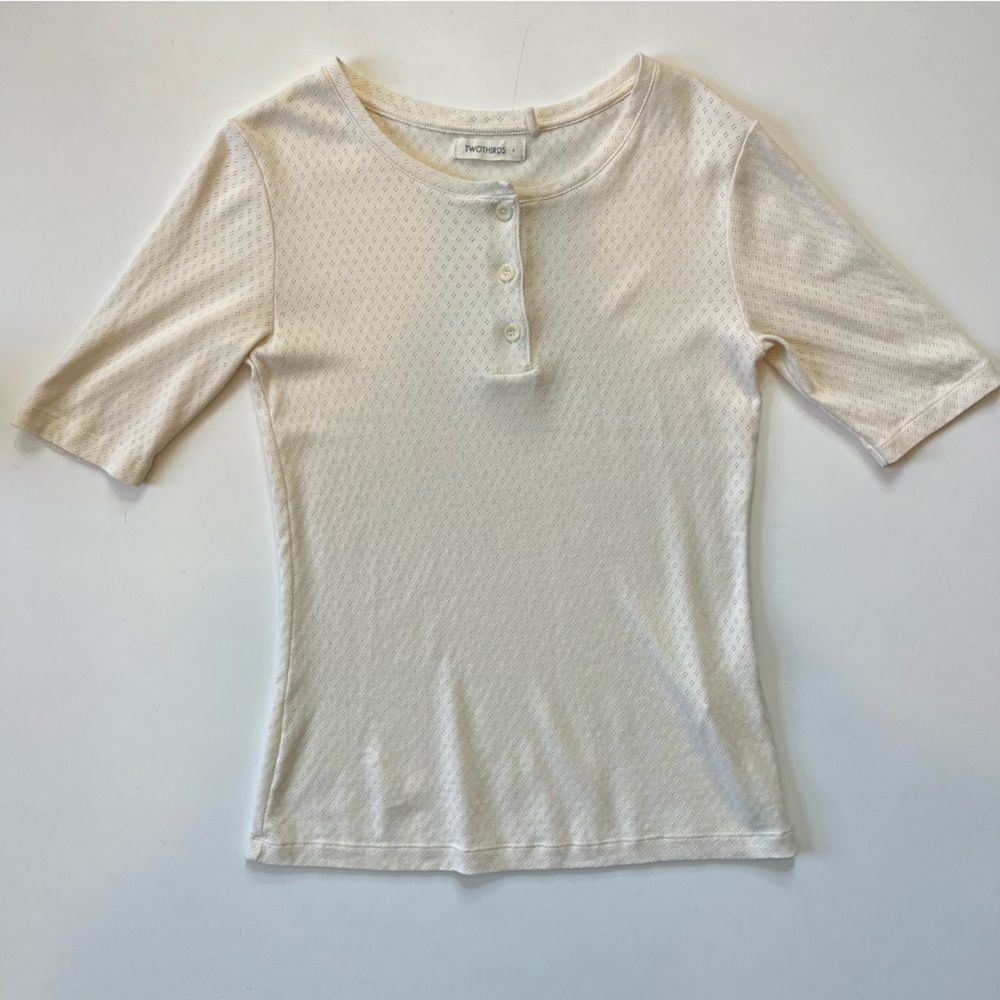 Twothirds Pointelle Henley Tee Small - Picture 2 of 9